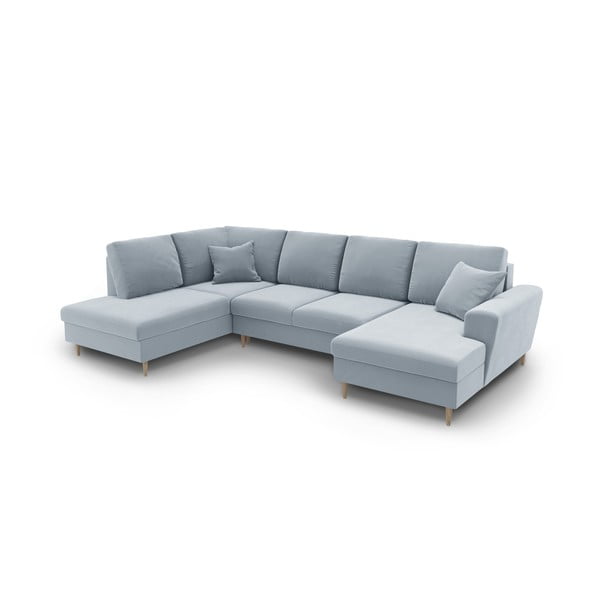 Svijetlo plava baršunasti sklopiva/s prostorom za odlaganje kutna garnitura (s lijevim kutom/u obliku slova "U") Kyoto – Cosmopolitan Design-image-1