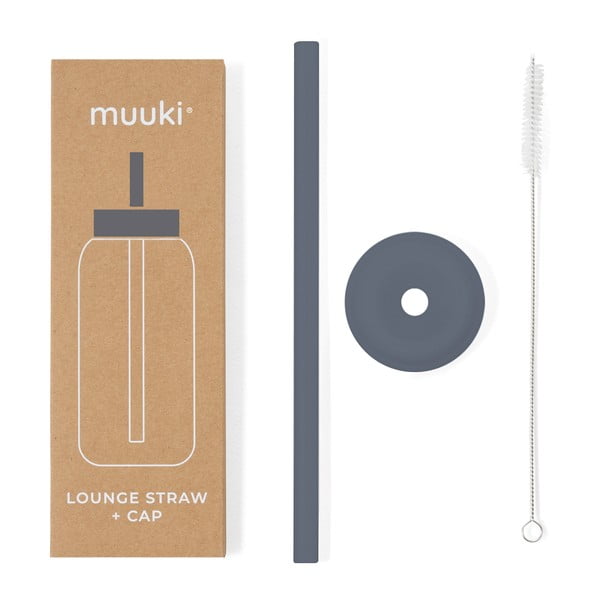 Silikonska slamka sa četkom za čišćenje/s poklopcem Smoke Grey – Muuki