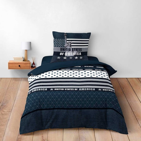 Tamno plava pamučna posteljina za krevet za jednu osobu 140x200 cm States – douceur d'intérieur-image-1