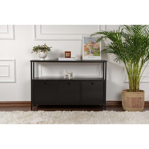 Crni pomoćni stol u mat dekoru 29,5x120 cm Solace – Kalune Design-image-4