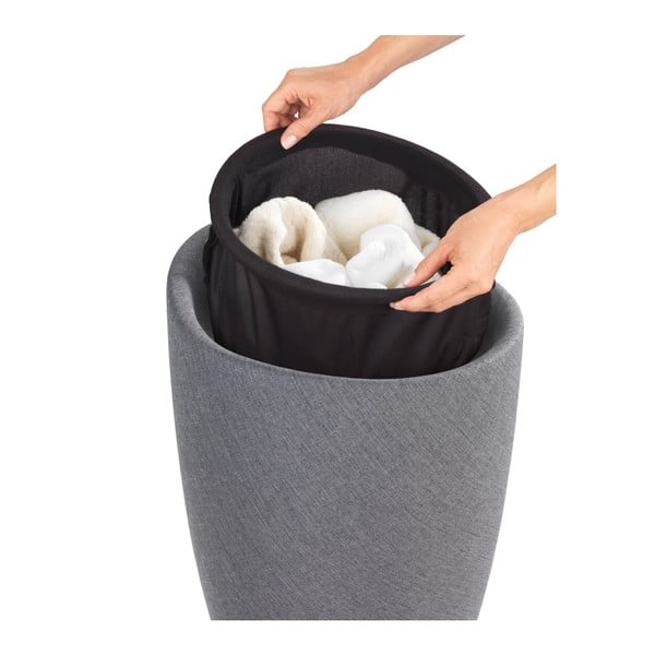 Siva košara za rublje i stolica 2u1 Wenkoo Linen Look, 20 l-image-3