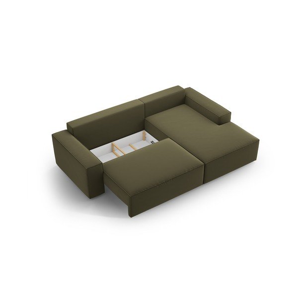 Zelena baršunasti sklopiva/s prostorom za odlaganje kutna garnitura (s desnim kutom/s ležaljkom) Jodie – Micadoni -image-4