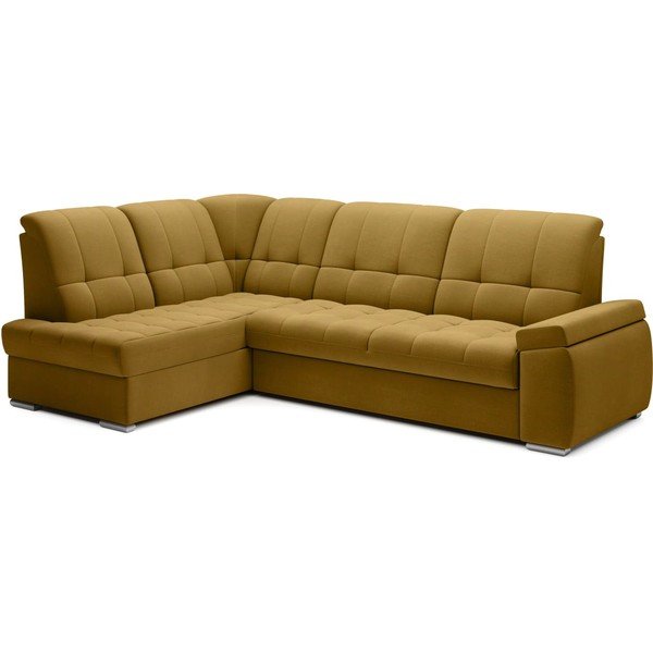 Žuta  baršunasti sklopiva/s prostorom za odlaganje kutna garnitura (s lijevim kutom/u obliku slova L) Sado – ELTAP-image-2