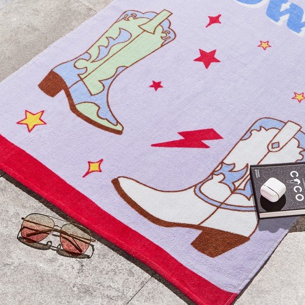 Ljubičasti pamučan ručnik za plažu od frotira 76x160 cm Howdy Cowgirl – Sassy B-image-2