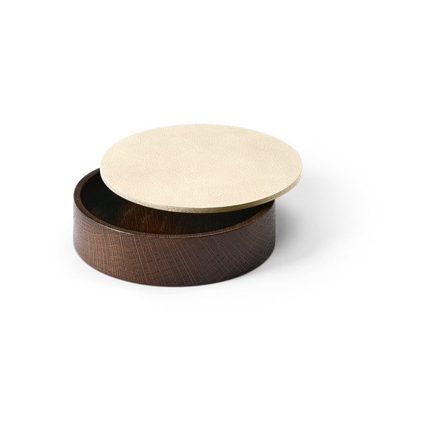 Smeđa/krem drvena/od eko kože kutija za pohranu s poklopcem/dekorativna ø 11x3,5 cm Circle Nupo – LIND DNA-image-1