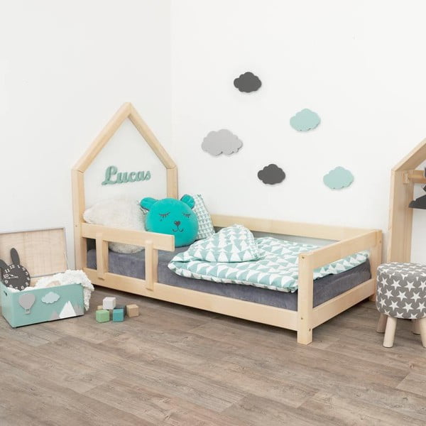 Drveni dječji krevet-kućica s lijevom ogradicom Benlemi Poppi, 90 x 180 cm