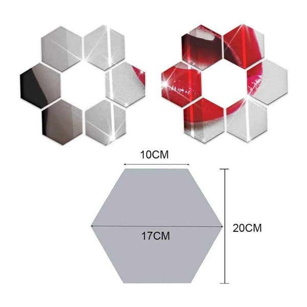 Zrcalne naljepnice u setu za zid 12 kom 20x17 cm Hexagonal – Ambiance-image-1