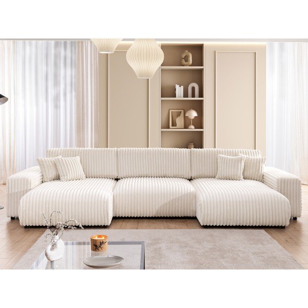 Krem sklopiva/s prostorom za odlaganje kutna garnitura od samta (u obliku slova "U") Sarina – Ropez-image-1