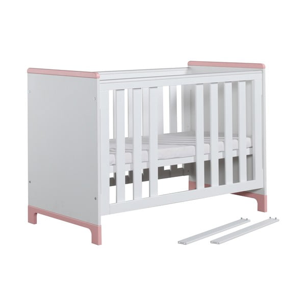 Bijelo-ružičasti dječji krevetić Pinio Mini, 140 x 70 cm