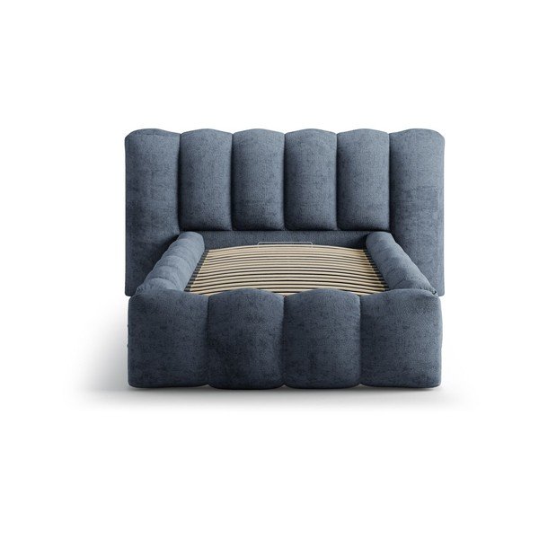 Tamno plavi tapecirani krevet s prostorom za odlaganje s podnicom 90x200 cm Lupine – Micadoni -image-3