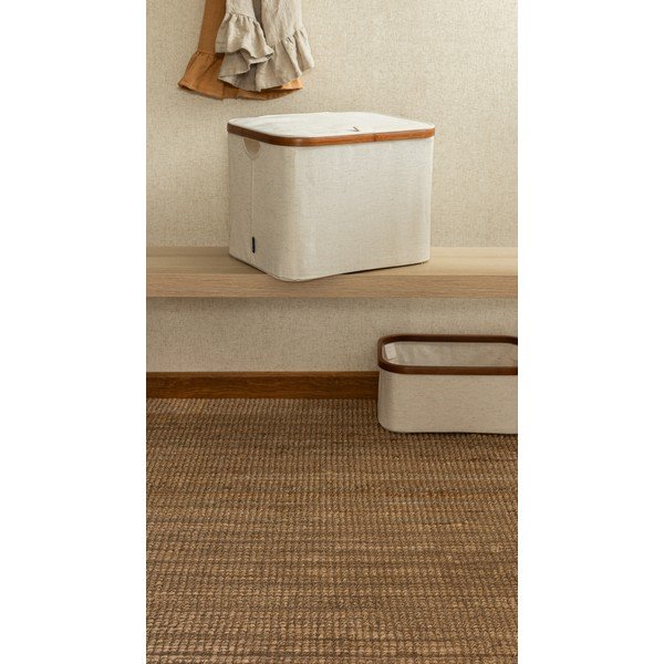 Krem tekstilna kutija za pohranu s poklopcem 40,5x33x30 cm Bamboo/Linen – Bigso-image-1