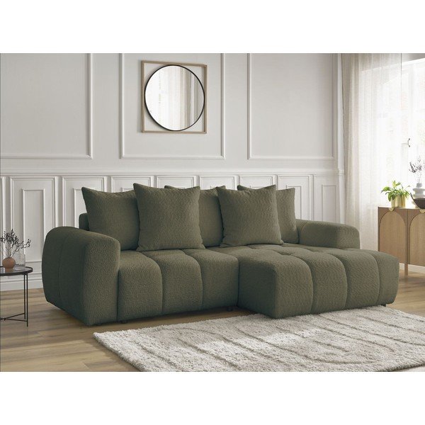 Kaki zelena sklopiva/s prostorom za odlaganje kutna garnitura od bouclé tkanine (s desnim kutom/s ležaljkom) Roxelane – Bobochic Paris-image-3