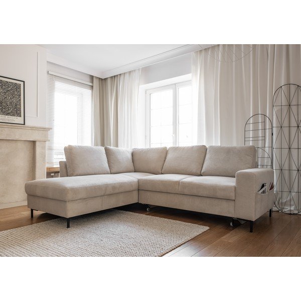 Bež sklopiva kutna garnitura od samta (s lijevim kutom) Lofty Lilly – Miuform-image-3