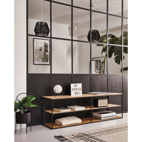 TV stol u crno-prirodnoj boji u dekoru hrasta 160x50 cm Yoana - Kave Home-image-4