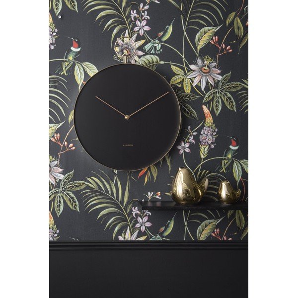 Crni metalni zidni sat Karlsson Hook, Ø 34 cm-image-1