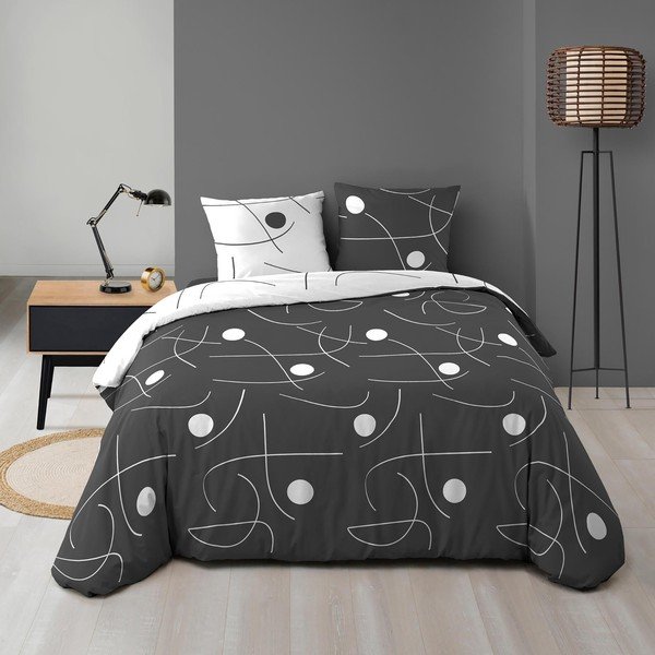 Bijela/tamno siva 3-dijelna posteljina za bračni krevet/za produženi krevet od mikrovlakana 240x220 cm Sonate – douceur d'intérieur-image-2