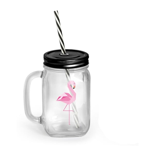 Čaša s poklopcem i slamkom Vialli Design Mia Natura Flamingo, 450 ml