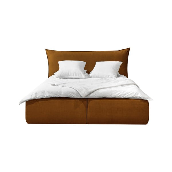Oker žuto tapecirani bračni krevet s prostorom za pohranu s podnicom 180x200 cm Jade - Bobochic Paris