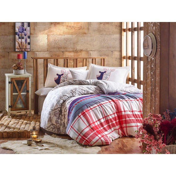 Posteljina s pamučnim flanelskim plahtama za bračni krevet Hobby Valentina Grey, 200 x 220 cm