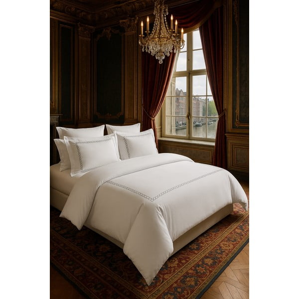 Bijela posteljina za krevet za jednu osobu od pamučnog satena s uključenom plahtom/6-dijelna 140x200 cm Whispered Serenity – Mila Home Luxury-image-1