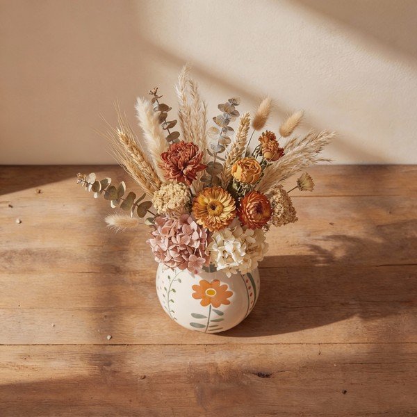 Krem ručno oslikana vaza od kamenine (visina 17 cm) Taza – Bloomingville-image-3