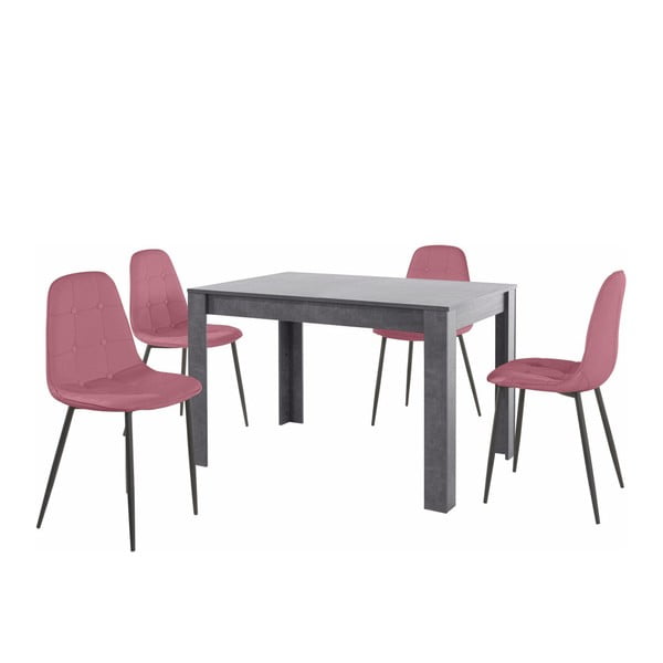 Sivi set stolova za blagovanje i 4 ružičaste stolice za blagovanje Støraa Lori Lamar