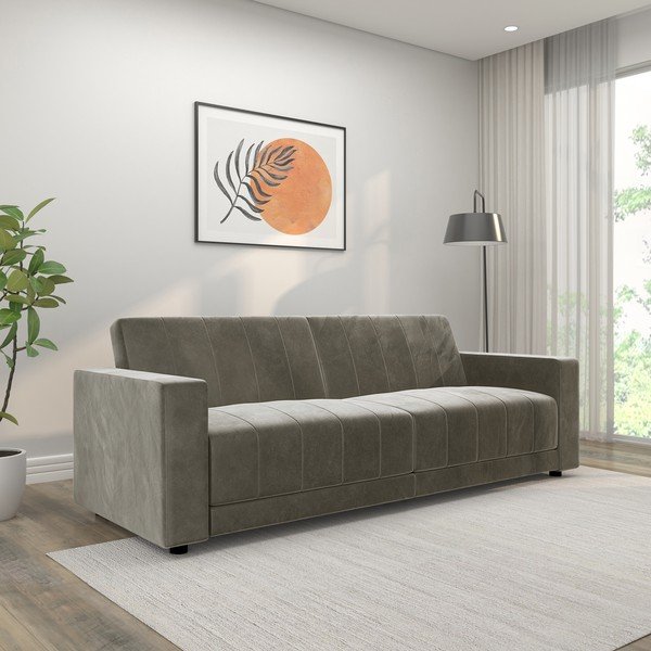 Smeđe-siva baršunasti podesiva/sklopiva sofa 225 cm Allie II – Støraa-image-1