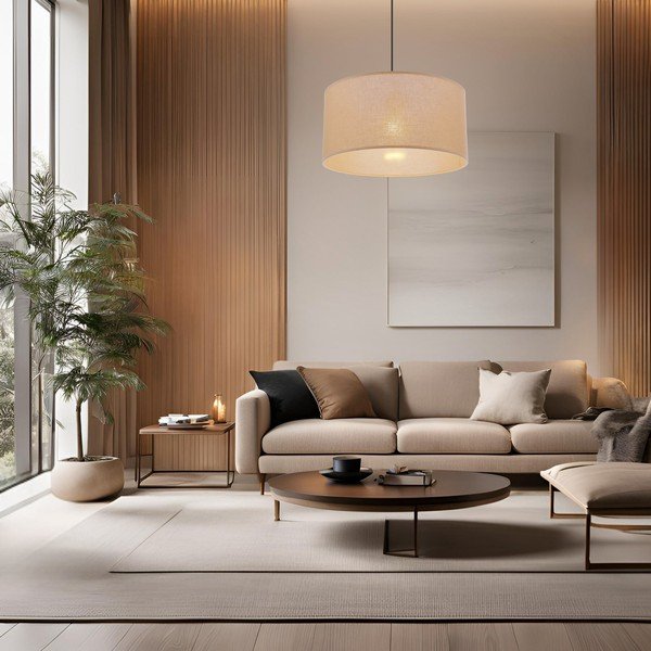 Bež viseća svjetiljka s tekstilnim sjenilom ø 40 cm Shanti – Candellux Lighting-image-1