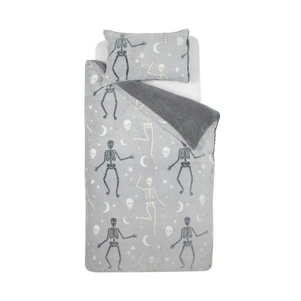 Siva dječja posteljina sa svjetlećim efektom za bračni krevet od mikropliša 200x200 cm Halloween Skeleton – Catherine Lansfield
