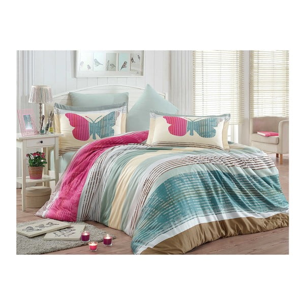 Pamučna satenska posteljina s plahtama za bračni krevet Nicoletta, 200 x 220 cm
