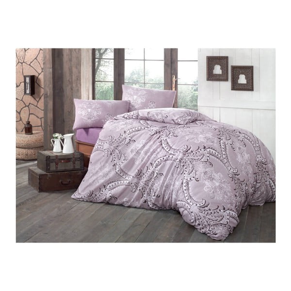 Pamučna posteljina s plahtom i dva jastuka za bračni krevet Ahenk, 200 x 220 cm