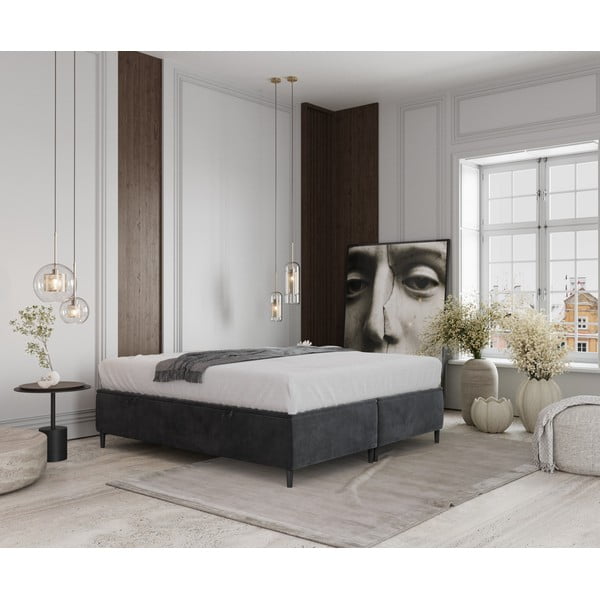 Antracitno sivi tapecirani bračni krevet s prostorom za pohranu 200x200 cm Tate – Maison de Rêve-image-1