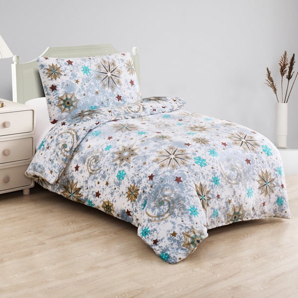 Bijela/plava posteljina za krevet za jednu osobu od mikropliša 140x200 cm Estrellas – My House