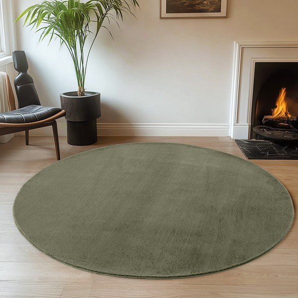 Kaki zeleni periv okrugao tepih ø 120 cm Joy – Ayyildiz Carpets-image-1