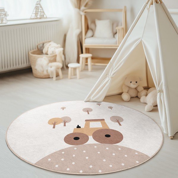 Bež periv dječji tepih ø150 cm Tractor World – Mila Home-image-4