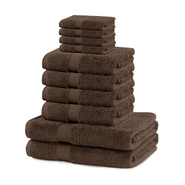 Smeđi pamučni set ručnika 10 kom od frotira Marina – DecoKing