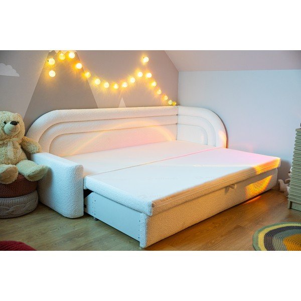 Krem sklopiva/s prostorom za odlaganje sofa od bouclé tkanine s lijevim kutom 223 cm Fabillo – ELTAP-image-1