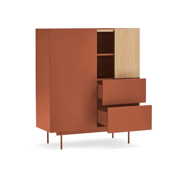 Ciglasta/u prirodnoj boji visoka komoda u dekoru hrasta 100x120 cm Otto – Teulat-image-3