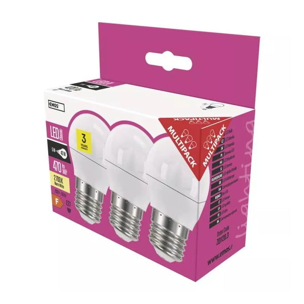 LED žarulje u setu 3 kom s toplim svjetlom E27, 5 W – EMOS-image-1