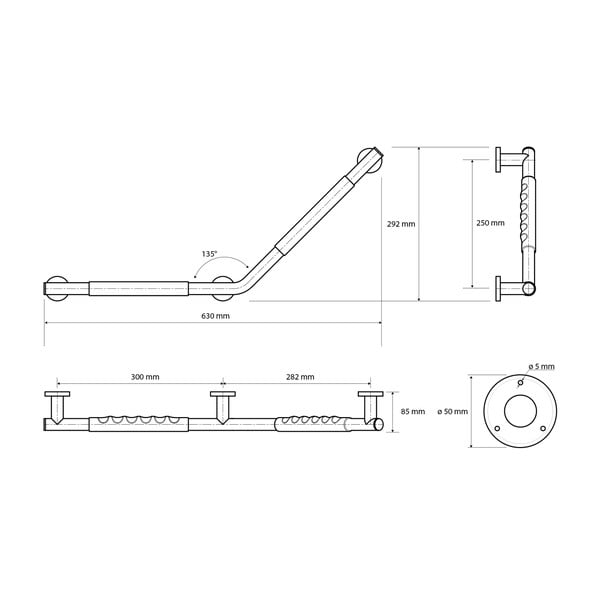 Zidna ručka za kupaonicu od nehrđajućeg čelika 71,5 cm 135° Left – Sapho-image-1