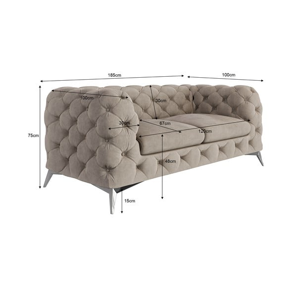 Sivo-bež baršunasti sofa 185 cm Chelsea – Ropez-image-4