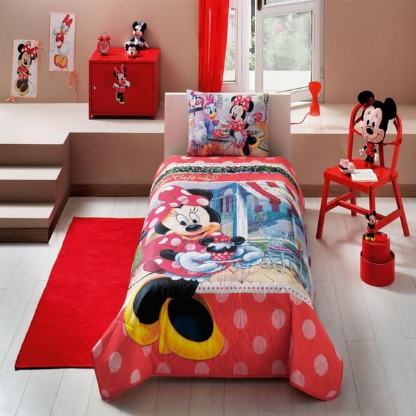 Dječji pamučni prekrivač s jastučnicom Minnie Tea Time, 160 x 220 cm