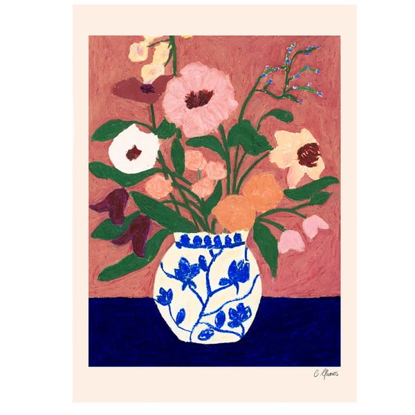 Plakat 30x40 cm Flowers on Blue Table – Carla Llanos – The Poster Club