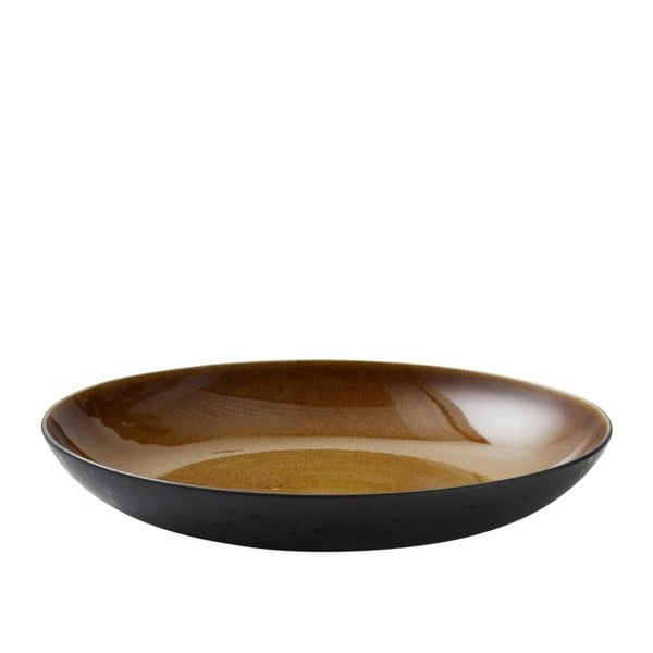 Zdjela za serviranje crne keramike s unutarnjom glazurom u oker Bitz Mensa, promjera 40 cm