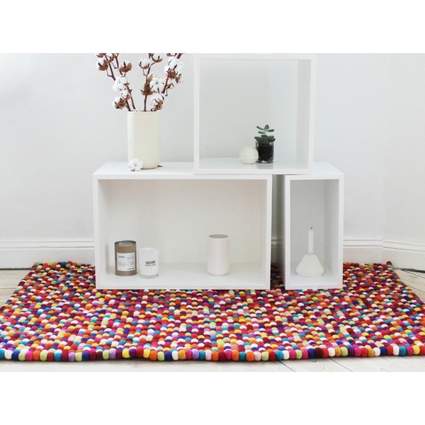 Tamnocrveni tepih od vunenih pompona Wooldot Ball Rugs, 100 x 150 cm-image-2