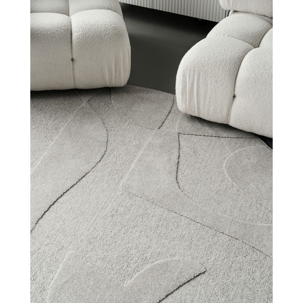 Svijetlo sivi vunen okrugao tepih ø 120 cm Morphic Botanica – Agnella-image-3