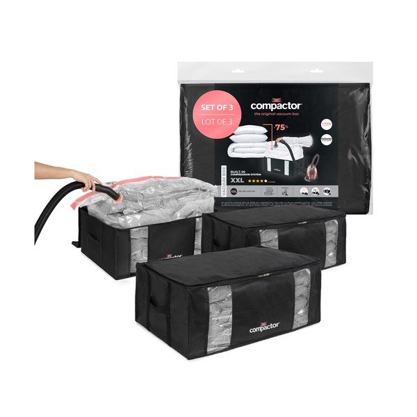 Crne vakuumske plastične kutije za pohranu u setu  3 kom 65x45x27 cm Black Edition – Compactor