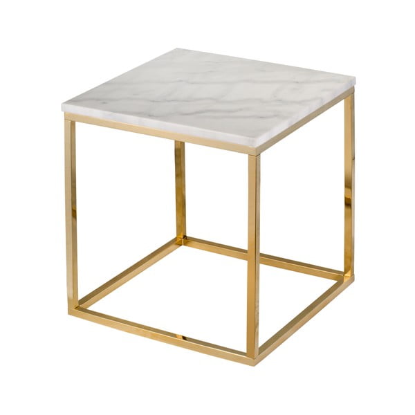 Bijeli mramorni stol sa zlatnim podnožjem RGE Accent, 50 x 50 cm-image-1