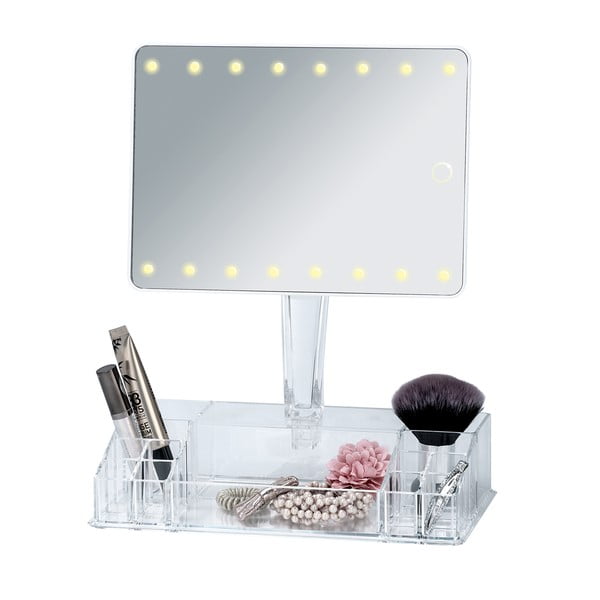 Bijelo kozmetičko ogledalo s LED pozadinskim osvjetljenjem i organizatorom za šminku Farnese-image-3