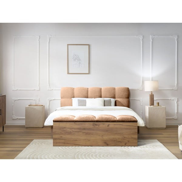 Svijetlo ružičasti tapecirani bračni krevet s podnicom 160x200 cm Kumo – Bobochic Paris-image-3